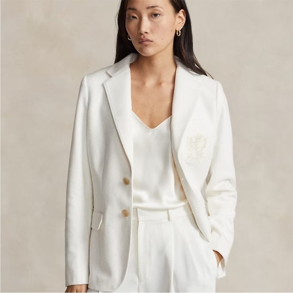 Polo Ralph Lauren Jackets & Blazers - Polo Ralph Lauren Cream Monogram Crest Blazer Size 14 NWT Preppy Old Money